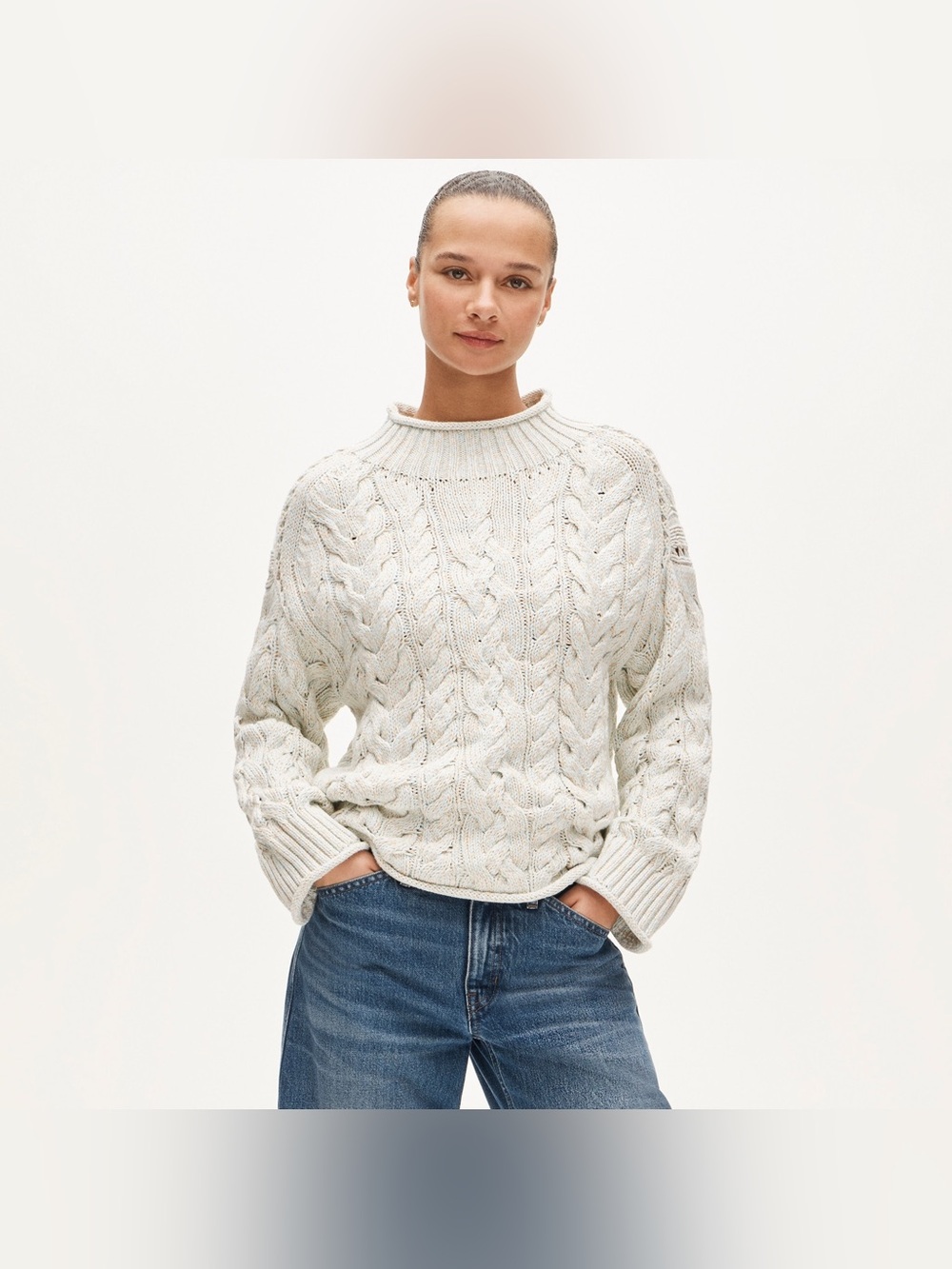 J.Crew 2025 Rollneckβ’ Cable-Knit Sweater in Marled Heritage Cotton